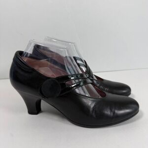 BeautiFeel Black Leather Mary Jane Heels EU 39 US 8-8.5 Patent Strap Comfort